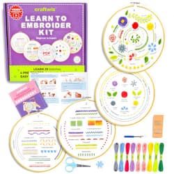 Craftwiz 4 Set Starter Embroidery Kit for Beginners Adults and Teens with Simple Embroidery Patterns, Beginner Embroidery Kit for Adults, Learn to Embroider 29 Stitches with Hand Embroidery Kit