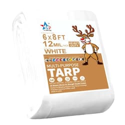 STARPYNG-12 Mil White 6x8 Feet Tarp-Heavy Duty Poly Tarp-Cover,Waterproof, UV Resistant, Weather Resistant, Cover Cars, Boats, Courtyards,Camping