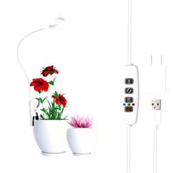 Hywyimlait Halo Ring Pot Clip Grow Light for Small Indoor Plants, 48LEDs Full Spectrum Grow Lamp with Flexible Gooseneck, 10-Level Dimmable, 3 9 12 Hrs Timer with 5V 2A Adapters, Red+Blue+Yellow, 1 Pack (White)