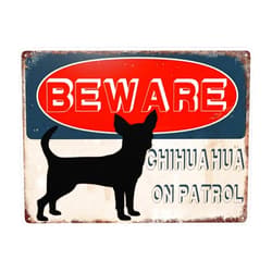 YTOMEAT Beware Chihuahua On Patrol Metal Sign Decor Metal Sign Warning Sign Safety Signs For Home Outdoor Garden 17.2x12 Inches
