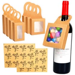 Shintop Wine Bottle Box with Window, 24PCS Foldable Wine Bottle Gift Hanger with 2 Sheets Paper Stickers for Hanging Bottle Gift Decoration (Kraft)