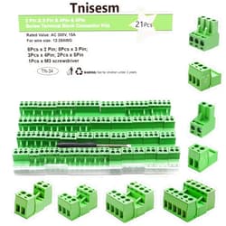 Tnisesm 21Pcs Screw Terminal Block Connector Kit 5.08mm Pitch Pluggable (2Pin 3Pin 4Pin 5Pin) 300V 15A for 28-12AWG Cable