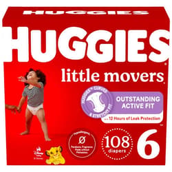 Huggies Size 6 Diapers, Little Movers Baby Diapers, Size 6 (35+ lbs), 108 Count, Packaging May Vary