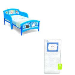Delta Children Plastic Toddler Bed, CoComelon Twinkle Galaxy Dual Sided Crib and Toddler Mattress (Bundle)