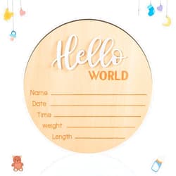 NQEUEPN Baby Announcement Sign, 5.9 Inch Wooden Hello World Newborn Sign Birth Announcement Signs Baby Name Announcement Plaques for Photo Props Baby Shower Hospital Nursery