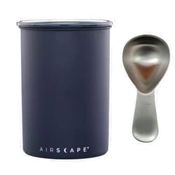 Planetary Design Airscape Stainless Steel Coffee Canister & Scoop Bundle - Food Storage Container - Patented Airtight Lid Pushes Out Excess Air - Preserve Food Freshness (Medium, Matte Black & Brushed Steel Scoop)