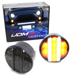 iJDMTOY Smoked Lens LED Front Turn Signal Lamp Assembly Compatible With Jeep 2007-17 Wrangler (White LED Vertical Bars For Driving/DRL & Amber LED Dots For Turn Signal Lights)
