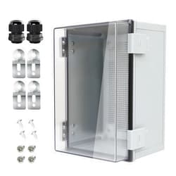 HoHaing Junction Box IP65 Waterproof ABS Plastic Enclosure Hinged PC Clear Cover Electrical Project Box with Mounting Plate, Wall Brackets, Cable Glands 11.8