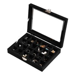 Frebeauty 24 Grid Jewelry Tray,Velvet Stud Earring Organizer,Small Jewelry Organizer with Clear Lid,Lockable Earring Holder Organizer Jewelry Boxes & Organizer Ring Holder for Women & Girls(Black)