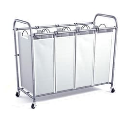 ROMOON Laundry Sorter, Laundry Hamper 4 Section with Heavy Duty Rolling Lockable Wheels, Laundry Basket Organizer with Removable Bags for Dirty Clothes Storage, Grey