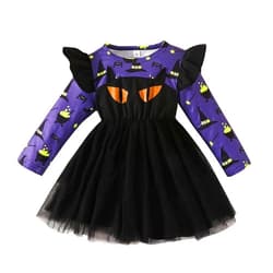 TBUIALL Toddler Baby Girl Halloween Dress Print Long Sleeve Pumpkin Dress for Little Girls Halloween
