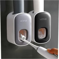 MOPMS Toothpaste Dispenser Wall Mounted for Bathroom Automatic Toothpaste Squeezer for Kids and Adult (Grey and Black)