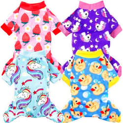 XPUDAC 4 Piece Dog Pajamas for Small Dogs Pjs Clothes Puppy Onesies Outfits for Doggie Christmas Shirts Sleeper for Pet Cats Jammies-S