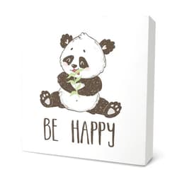 Knibeo Be Happy Cute Panda Wood Box Sign Desk Decor, Cute Panda Desk Decor, Panda Decorations for Girl Bedroom, Panda Nursery Decor, 5x5