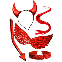OLYPHAN Devil Costume for Women Accessories Set 5 PC Red Horns Headband, Demon Tail, Sequins Collar Necklace Wings Cosplay Accessory Kit Halloween