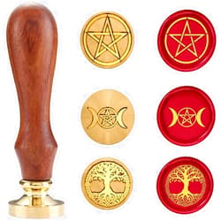 N\W Wax Seal Stamp Set, Sealing Wax Stamps Copper Seals with Wooden Hilt, Vintage Retro Wiccan Seal Wax Stamp (Triple Moon&Pentagram&Tree of Life)