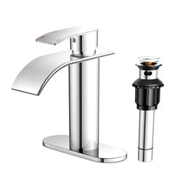 FORIOUS Waterfall Bathroom Faucets 1 or 3 Hole, Chrome Single Handle Bathroom Sink Faucet with Metal Pop up Drain and Supply Hoses, Lead-Free Faucet for Bathroom Sink, Vanity