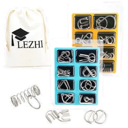 LEZHI IQ Toys-AB A+B Test Mind Game Brain Teaser Wire Magic Trick Toy IQ Puzzle Set (Pack of 16), Metallic