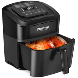 Nuwave Brio 10-in-1 Air Fryer 7.25Qt with Patented Linear T Thermal Technology for Crisping, Roasting, Dehydrating, and Reheating Non-Stick, Dishwasher Safe Basket, and App with 100+ Recipes - Black