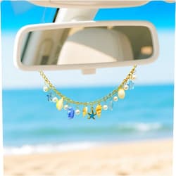 CusDusk Sea Starfish Turtle Car Rear View Mirror Accessories, Ocean Inspired Conch Charm Hanging Ornament, Cute Car Decor,Automotive Interior Decoration for Women (Blue)