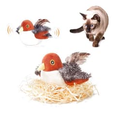 Potaroma Cat Toys Rechargeable Flapping Bird Sparrow, Lifelike Chirp Tweet, Touch Activated Kitten Toy Interactive Cat Exercise Toys for All Breeds Cat Kicker Catnip Toys 4.0 Inches
