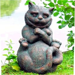 OFFEL Wonderland Garden Sculpture Set Alice in Wonderland Statues Hand Cast Stone Garden Statue Ornament for Indoor Outdoor Garden Patio Lawn Yard (Cheshire Cat)