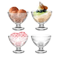 DNIENKGE Glass Ice Cream Bowl Set, Sundaes Ice Cream Cups，Breakfast bowls，with Sunflower Pattern,For Glass dessert cups for jellies, sundaes, oats and yogurt.Set of 4, 7.5oz(4)