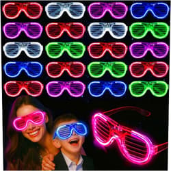 LovesTown 20PCS LED Glasses Party Favors, 6 Colors Light Up Glasses Glow In The Dark Party Supplies Accessories Neon Shutter Shades for Adult/Kids Wedding Birthday, Great prize for School Contest