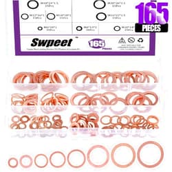 Swpeet 165Pcs 8 Sizes Copper Metric Sealing Washers Flat Washers Assortment Kit, Including M6 M8 M10 M12 M14 M16 M18 M20 Perfect for Electrical Connections