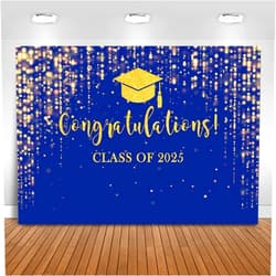 Mocsicka Class of 2025 Backdrop Blue Gold Glitter Bokeh Graduation Party Background 2025 Congrats Grad Prom Party Cake Table Decoration Photo Booth Props (7x5ft)
