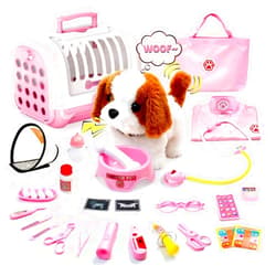 UBeesize Electronic Dog Toy Doctor Kit for Toddlers 3-5, Kids Doctor Play Set with Interactive Plush Dog, Medical Toy Kits and Costume, Pretend Vet Playset for 3 4 5 Year Old Girl Birthday Gifts Pink