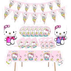 HANJIEJIE Kitty Girls Birthday Party Balloons, Dinner plates, Paper towels,Banners, Tablecloths,Gift bags,Baby shower Birthday party decorations - Serves 10 Guests