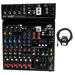 Peavey PV 10BT PV10BT Pro Audio Mixer,4 mic In,Bluetooth/USB,Compressor/Effects Bundle with Peavey PV 20' XLR Female to Male Low Z Mic Cable