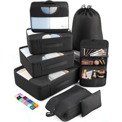Veken 8 Set Packing Cubes for Suitcases, Travel Essentials for Carry on, Luggage Organizer Bags Set for Travel Accessories in 4 Sizes (Extra Large, Large, Medium, Small), Black