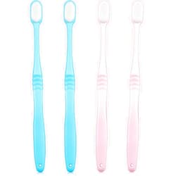 Boao 4 Pieces Extra Soft Toothbrushes Micro Nano Manual Toothbrush for Sensitive Gums with 20,000 Extra Soft Bristles for Fragile Gums Adult Kid Children (Blue, Pink)