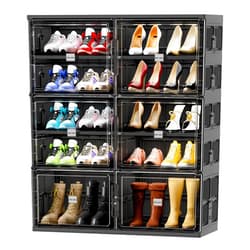 JEKO&JEKO 5 Tiers 20 Pairs Foldable Shoe Rack for Closet Entryway, Large Collapsible Shoe Storage Organizer Cabinet with Magnetic Doors, Fits US Size 12 (Black)