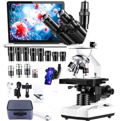 Woehrsh Trinocular Microscope 40X-5000X Magnification, Microscope for Adults, Laboratory Grade with Dual Mechanical Stage and HD USB Camera Microscope (Adult Trinocular Microscope with Electronic Eyepiece)