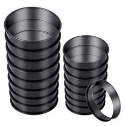 SynHHergyx 16Pack English Muffin Ring, Nonstick Crumpet Rings 4 Inch+3.3Inch Set Upgrade Stainless Steel Double Rolled Cookie Tart Rings Round Metal Pastry Ring Mold for Baking Cooking