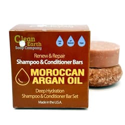 Clean Earth Soap Company Moroccan Oil Shampoo Bar and Conditioner Bar Set - Hydrating Solid Shampoo Bars and Conditioner Bars Restore & Repair Dry, Damaged Hair. Safe For Colored Hair. Made In USA