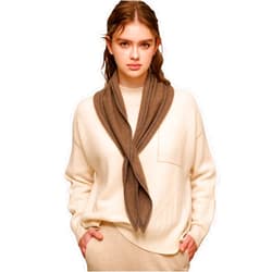 YUONNY Women Contrast Color Triangle Neck Scarf 30% Cashmere & 70% Wool, Small Diamond Shape Knitted Neck Scarves, Ladies Lightweight Collar Cross Scarf Soft Warm Knit Neckerchief, Best Gift Curry