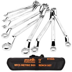 HORUSDY 9-Pieces Metric Offset Box Wrench Set with Rolling Pouch, 75-Degree, Metric 6-24mm, CR-V Steel