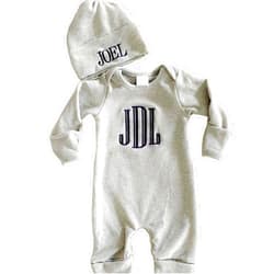 Handmade Personalized Baby Romper and Hat, Embroidered Monogrammed Newborn Baby Coming Outfits Custom Infant Baby Bodysuit Sleeper Baby Shower Gift (Style B)