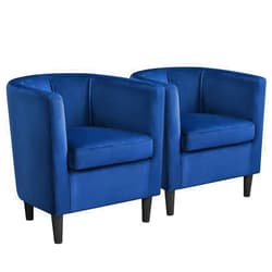 Yaheetech Velvet Accent Chair, Modern and Comfortable Armchairs, Upholstered Barrel Sofa Chair for Living Room Bedroom Waiting Room, Set of 2, Blue