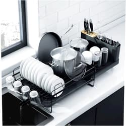 Kitsure Large Dish Drying Rack - Extendable Dish Rack, Multifunctional Dish Rack for Kitchen Counter, Anti-Rust Drying Dish Rack with Cutlery & Cup Holders 27