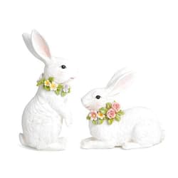 Hodao Spring Garden Patio Bunny Figurine Set (2pcs) The Perfect Accent for a Wonderful Garden-Easter Bunny Figurine Decor Indoor Home Decorations (White)