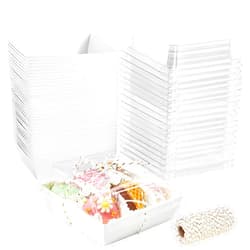 ZORRITA 50 Pack 5 Inch Paper Charcuterie Boxes with Clear Lids, Square To Go Cake Slice Containers Small Bakery Boxes for Dessert, Cookies, Sandwich, Strawberries (White)