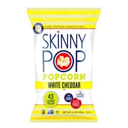 SkinnyPop White Cheddar Popcorn, Gluten Free, Non-GMO, Healthy Snacks, Skinny Pop, 4.4oz Grocery Size Bag