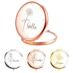 XSTZR Personalized Compact Mirror – Custom Pocket Mirror with Name, Monogram Travel Purse Mirror for Women, Bridal Shower Favors & Bridesmaid Gifts, Portable Makeup Accessory (Birthday Flowers)