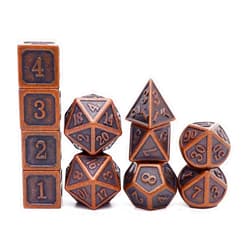 Haxtec 11PCS Metal DND Dice Set D&D Extra D6 D20 for Dungeons and Dragons TTRPG Games-Antique Copper 11PCS