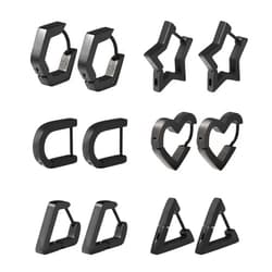 Ahouws Hoop Huggie Earrings Set for Women Girls Men, Geometric Stainless Steel Triangle Diamond Hexagon Star Oval Heart Shape Clip On Hoops Dangle Aretes Para Mujer Earrings Jewelry Gold Silver Black